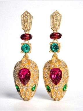 Massive High-end 18k Gold Plated Oversized Snake Zircon Crystal Drop Earrings